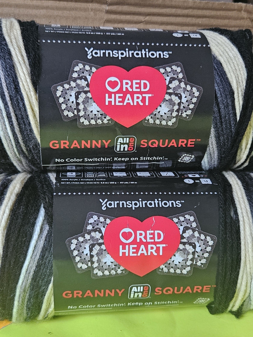 2 Pk Yarnspirations Granny Square Acrylic Yarn - Black & White